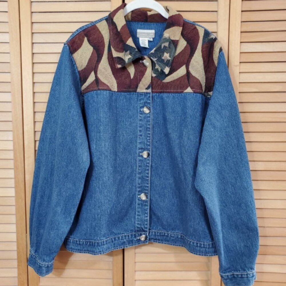 Coldwater Creek Women's Patriotic Tapestry Denim Jacket 2X